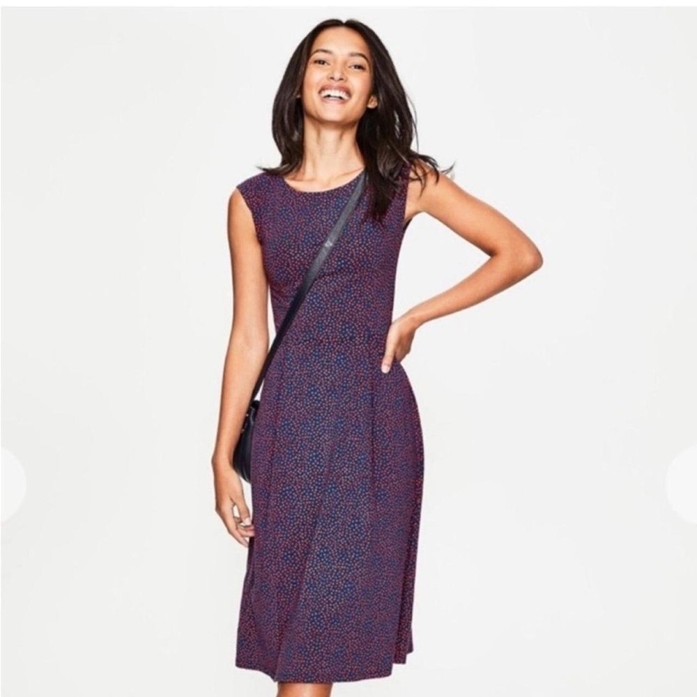 Boden Marina Fit and Flare Dress Red Floral and Blue